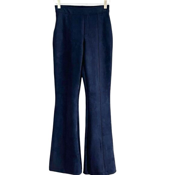 Spanx perfect Faux Suede Flare Pull on Pants S Navy Stretch High Waisted - Picture 2 of 14